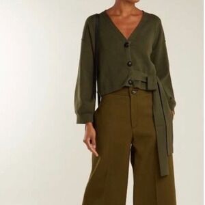 Apiece Apart Olive Salinas Cotton Cashmere Tie Cropped Cardigan Sweater - Medium